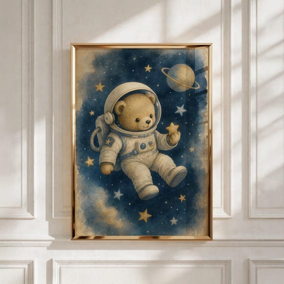 Space Nursery Wall Art, Astronaut Bear Print, Kids Room Decor - Baby Shower Gift