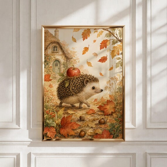 Woodland Nursery Decor, Autumn Hedgehog Cottagecore Print, Fall Baby Shower Gift - Kids Room