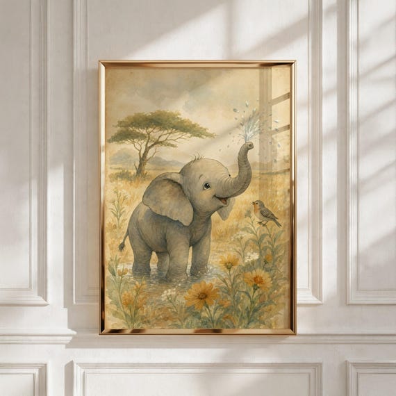 Safari Nursery Decor, Baby Elephant Printable Wall Art, Kids Room, New Baby Gift