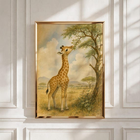 Safari Nursery Decor, Baby Giraffe Printable, Kids Room Art, New Baby Gift, Instant Download