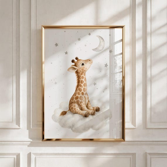 Safari Nursery Decor, Baby Giraffe & Stars Printable Wall Art, New Baby Gift