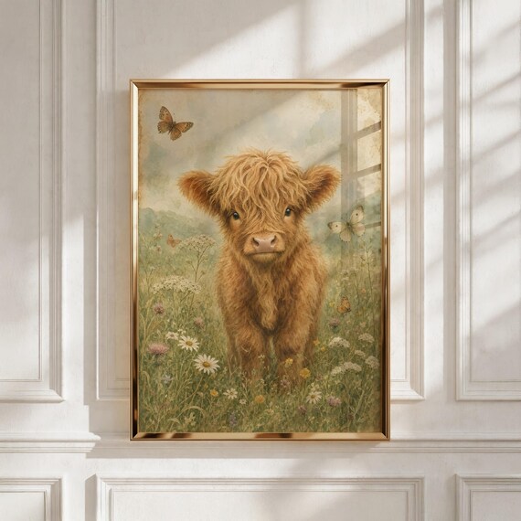 Highland Cow Nursery Print, Farm Nursery Wall Art, Digital Download, Baby Shower Gift