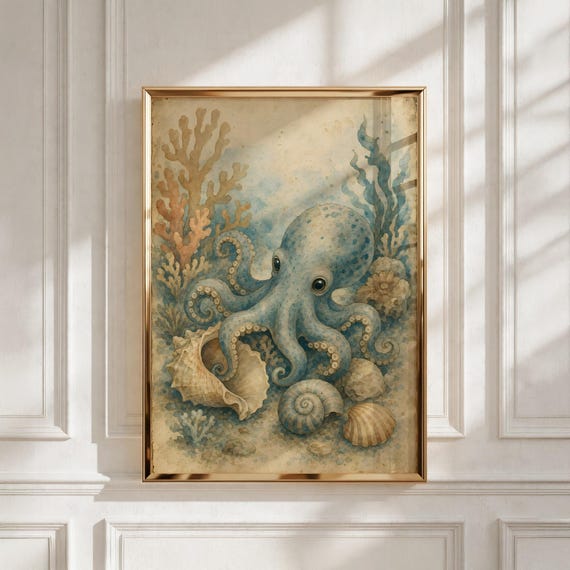 Ocean Nursery Decor, Baby Octopus Printable Wall Art, Kids Room Gift, Instant Digital Download