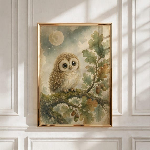 Woodland Nursery Wall Art, Baby Owl Print — Kids Room Decor, New Mom Gift