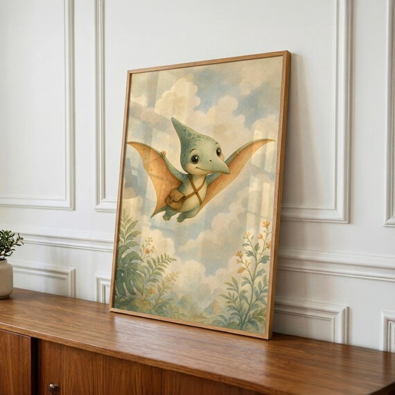Dinosaur Wall Art, Baby Pterodactyl Nursery Print, Baby Shower Gift - Playroom Decor