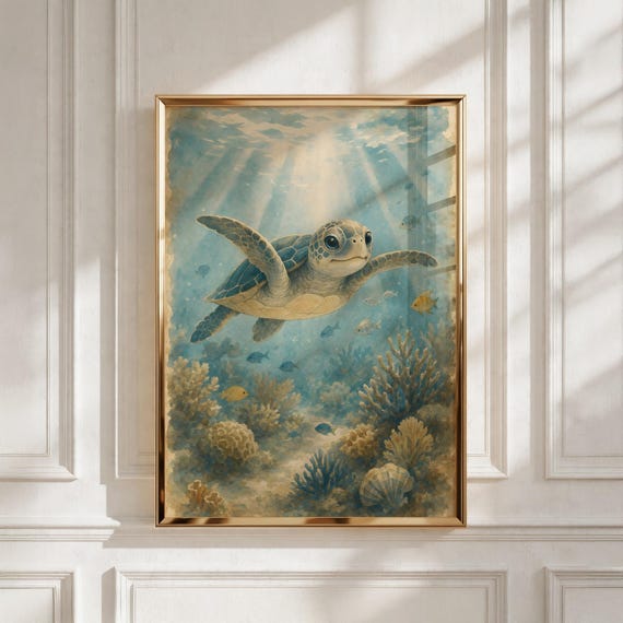 Ocean Nursery Decor, Baby Sea Turtle Print - Kids Room Gift, Digital Download