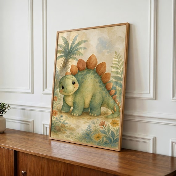 Dinosaur Wall Art, Baby Stegosaurus Printable – Nursery Decor, New Baby Gift, Kids Room