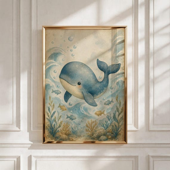 Ocean Nursery Decor, Baby Whale Printable Wall Art, Perfect for Kids Room