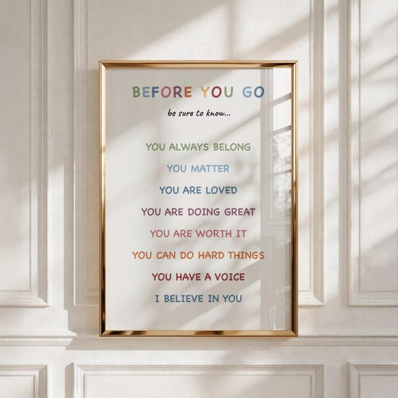 Calm Down Corner Printable Poster, Before You Go Affirmations, Kids Room Decor