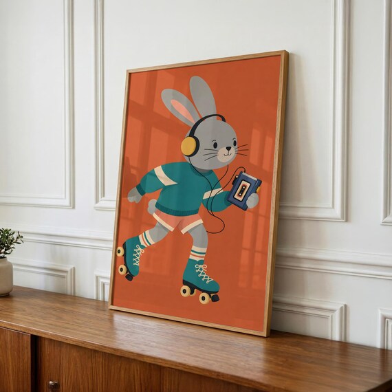 Cool Bunny Kids Wall Art, Trendy Kids Room Decor, Baby Shower Gift, Playroom Charm
