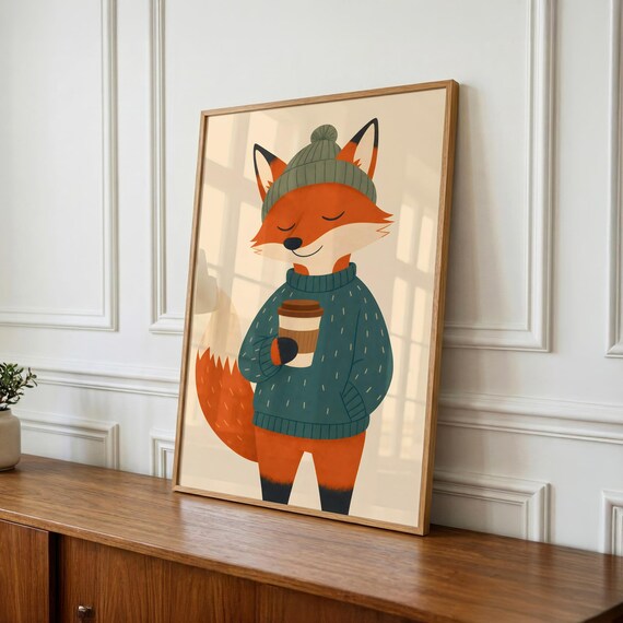 Kids Wall Art Cool Fox Print, Trendy Boys Room Decor, Digital Download