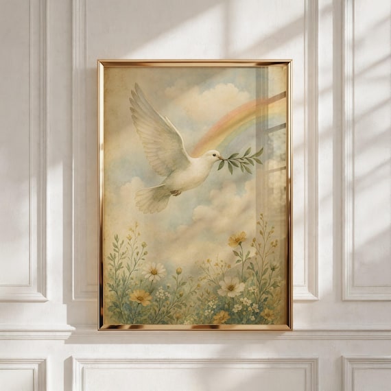 Dove Nursery Wall Art, Printable Christian Print for Baptism Gift - Kids Room Decor