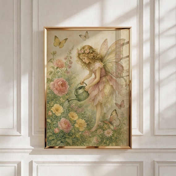 Nursery Wall Art, Flower Fairy Print for Girls Room, Baby Shower Gift, Digital Download