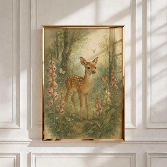 Woodland Nursery Art, Gentle Fawn Print, Baby Shower Gift - Kids Room Decor