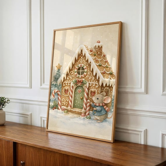 Christmas Wall Art, Gingerbread House Print, Kids Room Decor, Holiday Nursery Gift