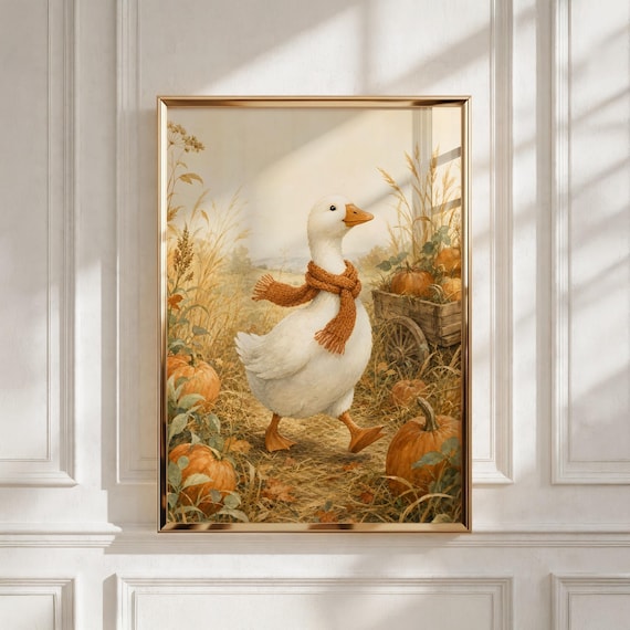 Woodland Nursery Wall Art, Harvest Goose Cottagecore Print, Kids Room Decor - Digital Download