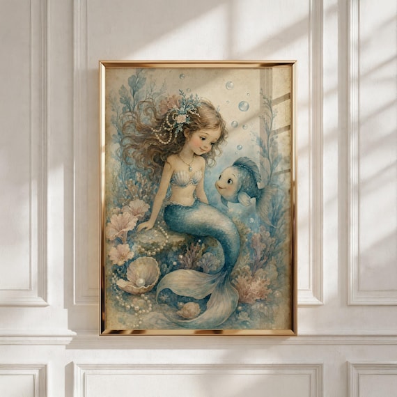 Nursery Wall Art Little Mermaid Print, Girls Room Decor, Baby Shower Gift, Digital Download
