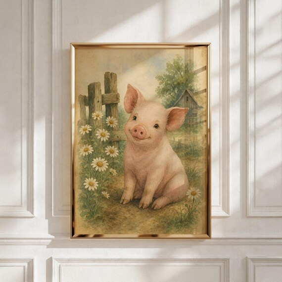 Farm Nursery Wall Art, Little Piglet Print, Baby Shower Gift, Kids Room Decor