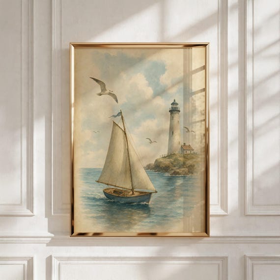 Nautical Nursery Wall Art, Little Sailboat Printable, Ocean Kids Room Decor