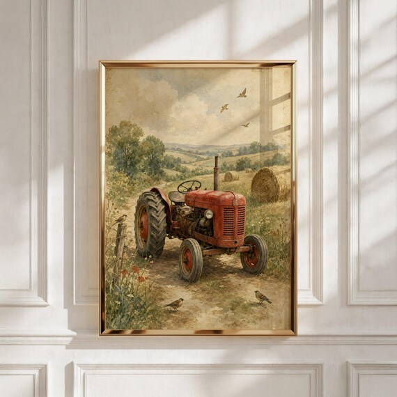 Nursery Decor Printable Wall Art, Red Tractor Farm Print, Kids Room Decor, Instant Download