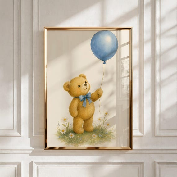 Teddy Bear Nursery Print, Neutral Kids Room Decor, Baby Shower Gift, Printable Wall Art