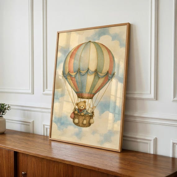 Nursery Wall Art, Vintage Hot Air Balloon Printable, Kids Room Decor, Baby Gift