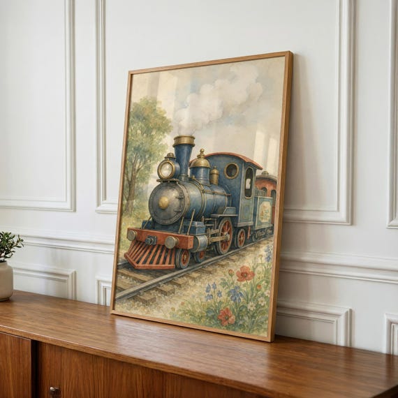 Vintage Train Nursery Wall Art, Kids Room Decor, Printable Download, Baby Shower Gift