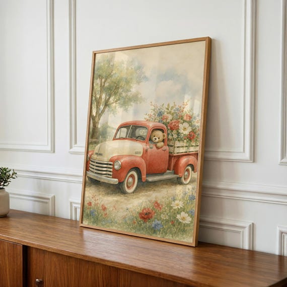 Vintage Truck Nursery Wall Art, Kids Room Decor, Playroom Print - Baby Shower Gift