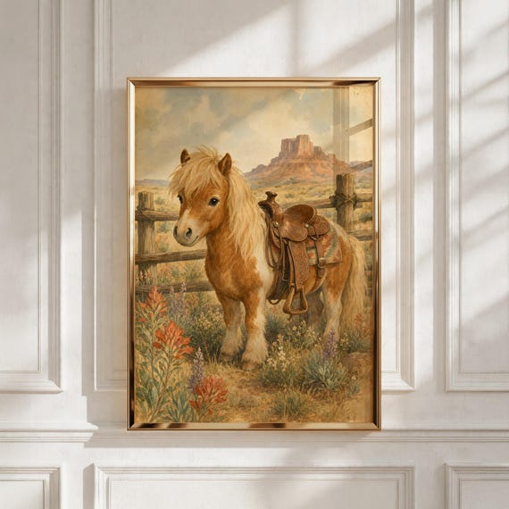 Cowboy Nursery Art, Western Pony Printable, Kids Room Decor, Baby Shower Gift