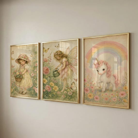 Set of 3 Nursery Prints, Baby Girl Decor, Enchanted Kids Wall Art, Playroom Gift