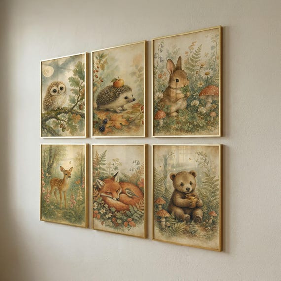Set of 6 Woodland Nursery Art, Kids Room Decor, Baby Shower Gift, Printable Download