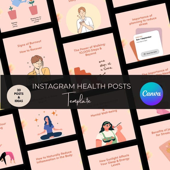 Health & Wellness Instagram Post Templates: Editable Canva Social Media Pack (Instant Download)