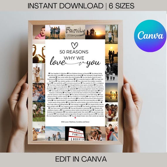 50 Reasons We Love You Poster: Custom Birthday Keepsake (Digital Download)