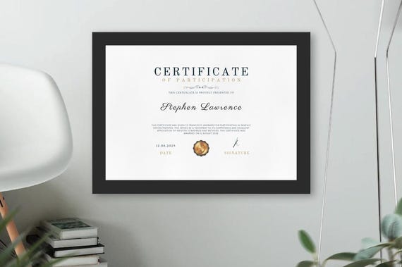 Custom Participation Certificate - Editable Award Template, Digital Certificate for Training, Employee Recognition, Canva Download