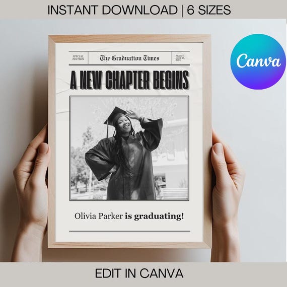 Editable Graduation Newspaper Template: Canva Party Invite (Instant Download)