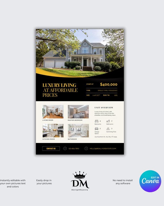 Luxury Real Estate Flyer & Yard Sign Canva Template: Open House Marketing Bundle