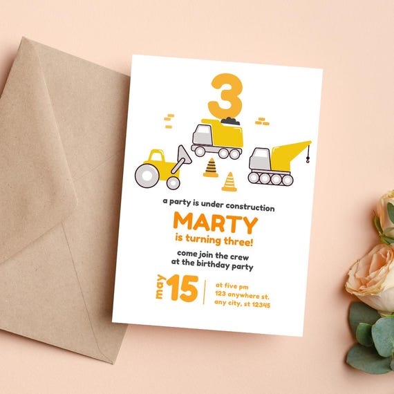 Construction 3rd Birthday Invitation: Dump Truck Theme (Digital Download)