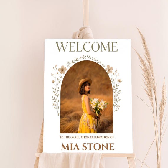Minimalist Graduation Welcome Sign, Editable Canva Template, Printable Poster for Celebrating Graduates
