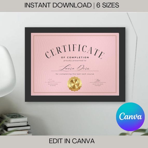 Elegant Completion Certificate Template: Modern Pink Award (Editable Canva Template)