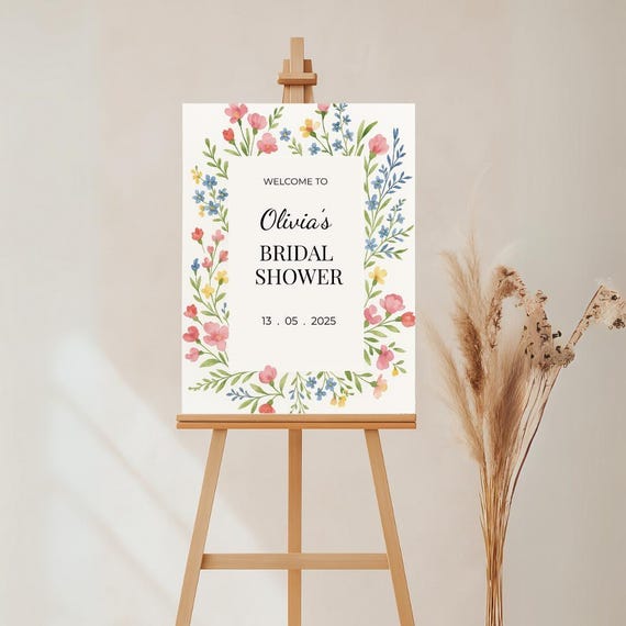 Wildflower Bridal Shower Welcome Sign, Editable Canva Template, Printable Poster for Bridal Celebrations, Wedding Decor