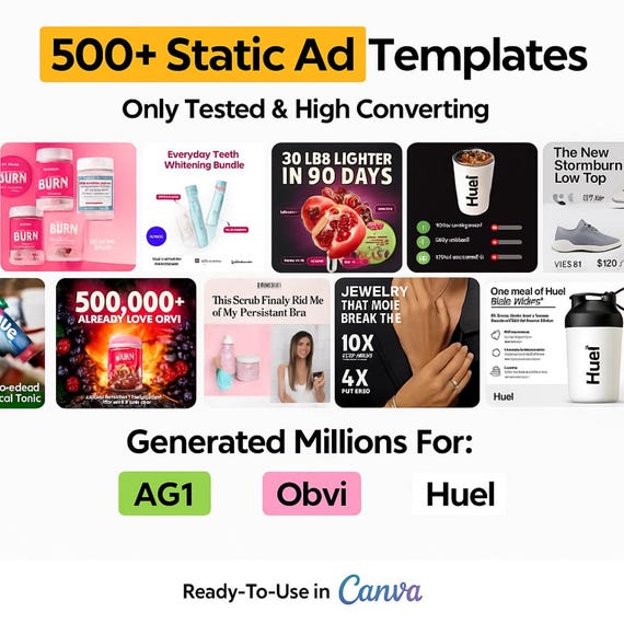 500+ Canva Ad Templates Mega Bundle: E-Commerce & Social Media (CRO Checklist Included)