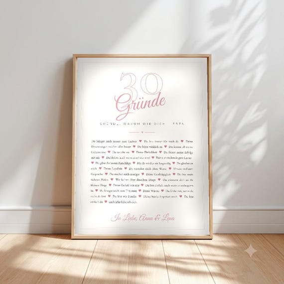 30 Reasons Why We Love You Poster, Editable Canva Template, Personalized Gift for Family, Friends - Printable Poster