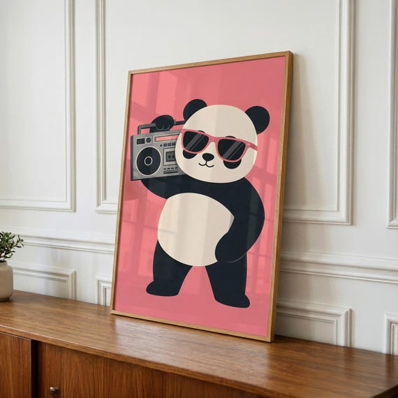 Panda Wall Art – Retro Sunglasses Boombox Print (Digital Download)